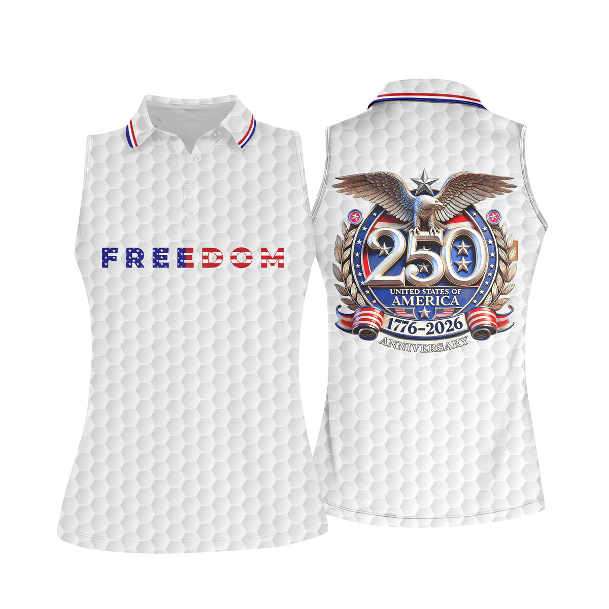 Freedom American Bald Eagle 250th Anniversary White Golf Shirt, Patriotic 4th Of July Golf Shirt For Women