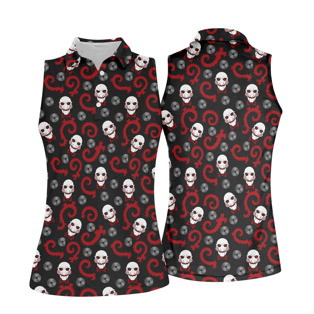 Creepy Puppet Spiral Halloween Golf Polo Shirt, Horror Movie Shirt, Golf Shirts For Women