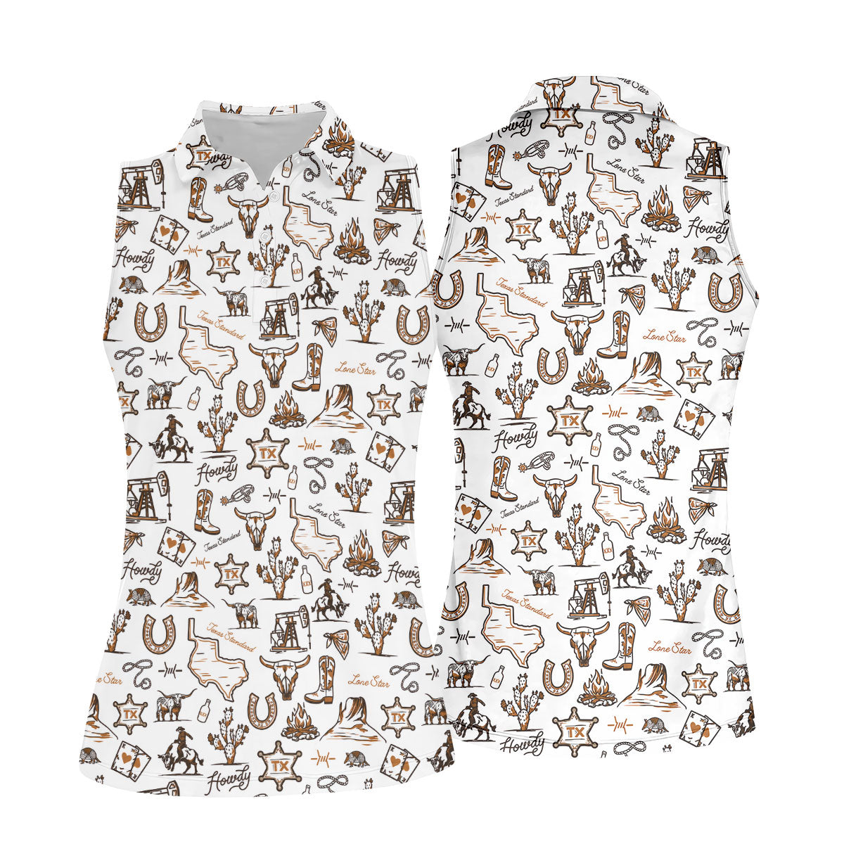 Texas Howdy Western Pattern Golf Polo Shirt, Ladies Golf Tops, Women's Golf Polo