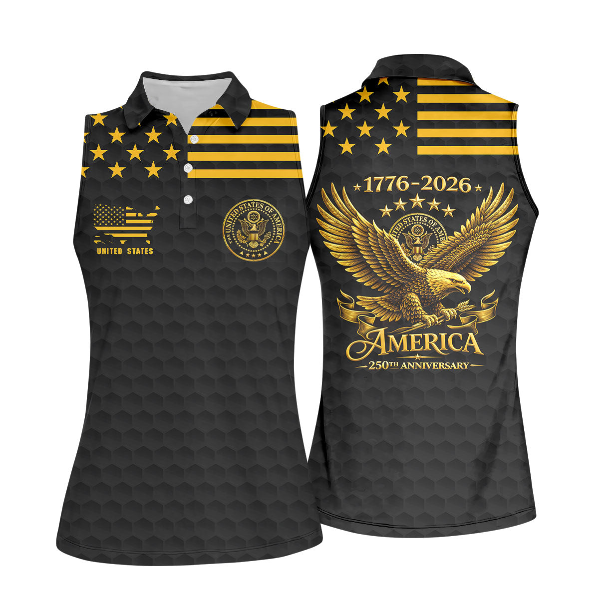 America 250th Anniversary Golf Ball Pattern Patriotic Golf Shirt, 4th Of July Golf Shirt For Women