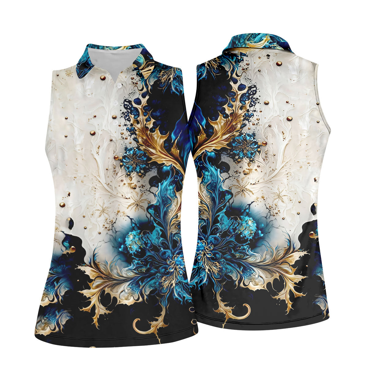 Metallic Flower Fractal Art Hawaiian Golf Shirt, Retro Golf Shirt, Women's Golf Tops