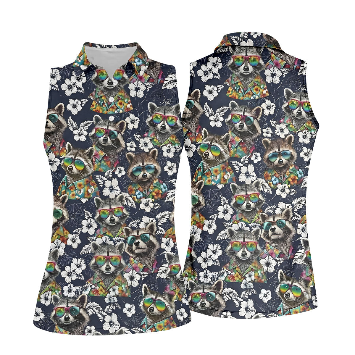 Raccoon Sunglasses Floral Tropical Hawaiian Shirt, Shirt For Women, Tropical Button Up Shirt