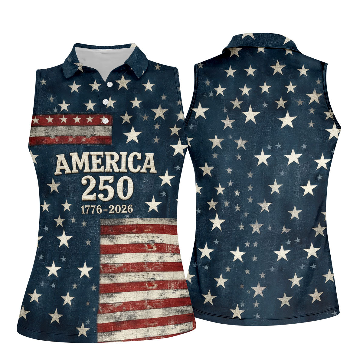 America 250 Distressed Flag 4th Of July Golf Shirt, Stars And Stripes Vintage Patriot Golf Shirt For Women