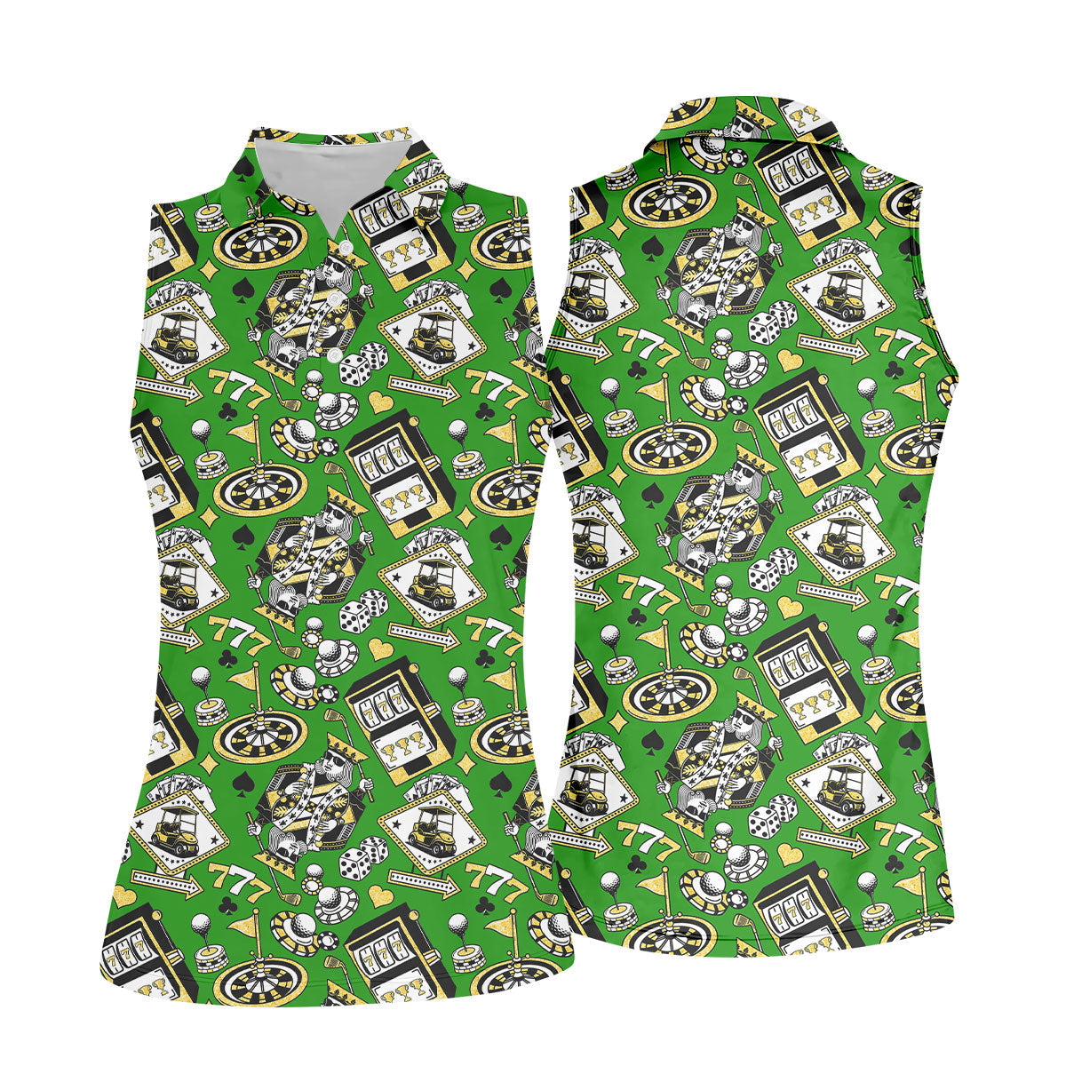 Casino Golf Pattern Green Hawaiian Golf Polo Shirt, Ladies Golf Shirt, Women's Golf Apparel