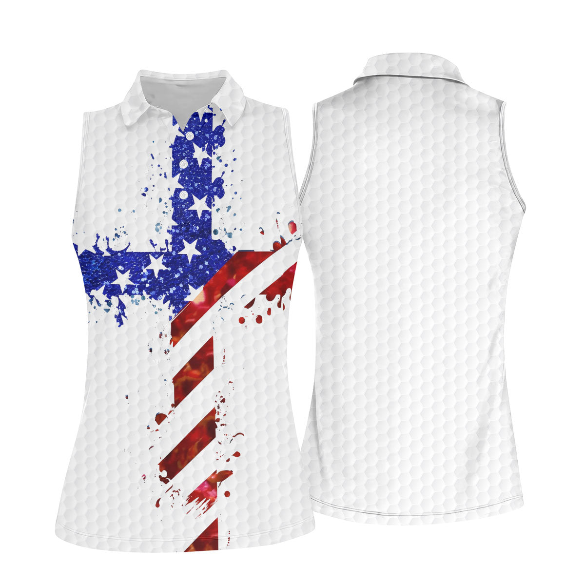 Red White Blue Paint Splash Faith Cross Patriotic Golf Shirt, 250 Years 4th Of July Golf Shirt For Women