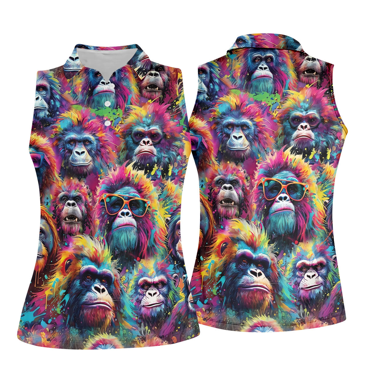 Street Art Style Cool Gorilla Hawaiian Golf Shirt, Tropical Theme Golf Shirt For Women