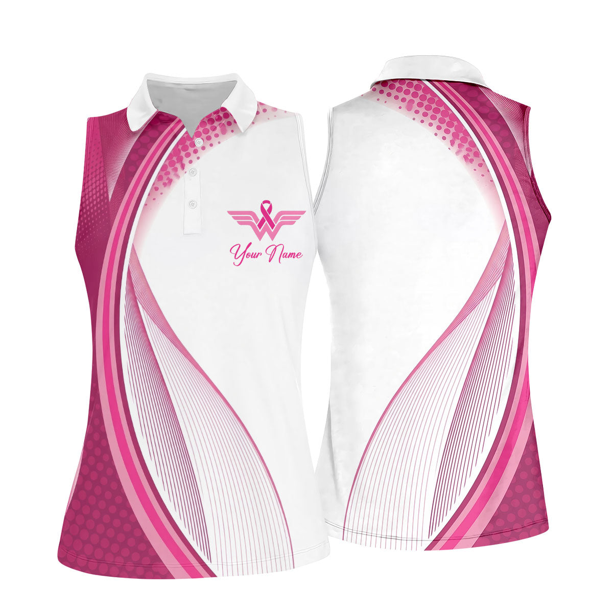 Custom Pink Ribbon Breast Cancer Golf Polo Shirt, Golf Tops For Women, Ladies Golf Shirt