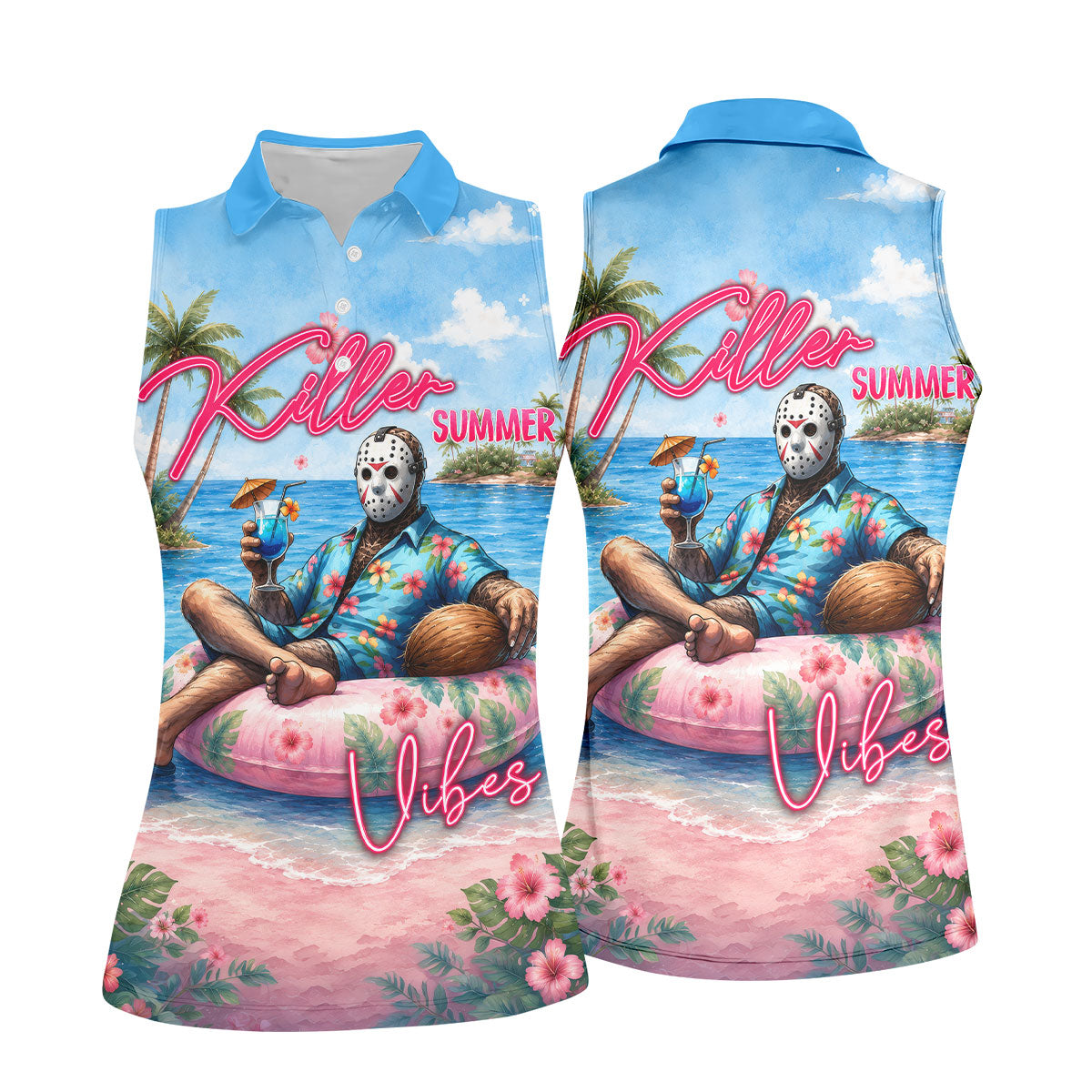 Killer Summer Vibes Hockey Mask Slasher Golf Polo Shirt, Women's Golf Polo, Ladies Golf Tops