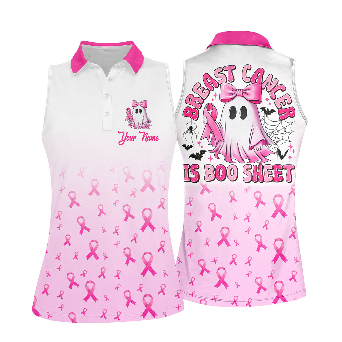 Personalized Breast Cancer Is Boo Sheet Ghost Shirt, Women’s Golf Polo, Ladies Golf Top