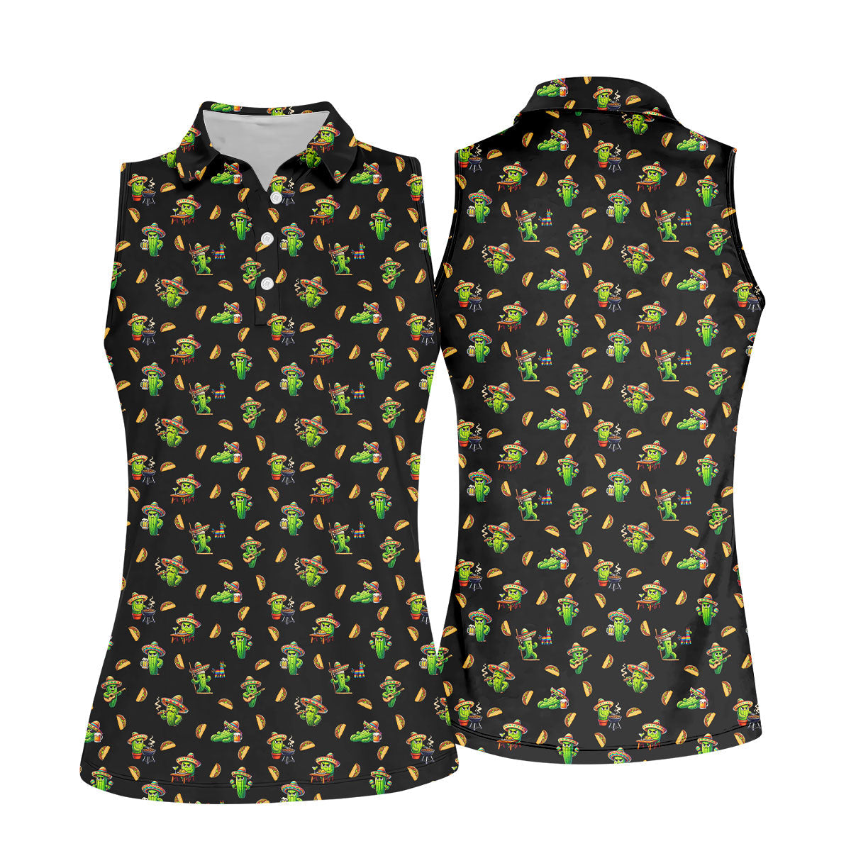 Mexican Mustach Funny Cactus Cinco De Mayo Celebration Fiesta Themed Golf Shirt For Women
