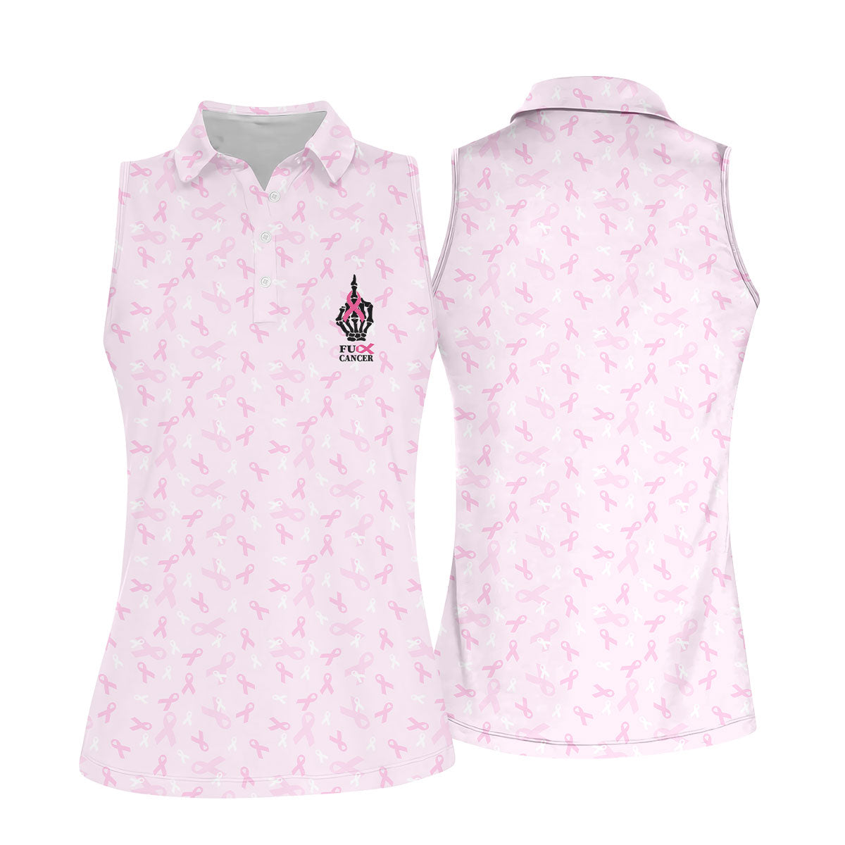 Fuck Cancer Skeleton Hand Breast Cancer Polo, Ladies Golf Shirts, Golf Tops For Women
