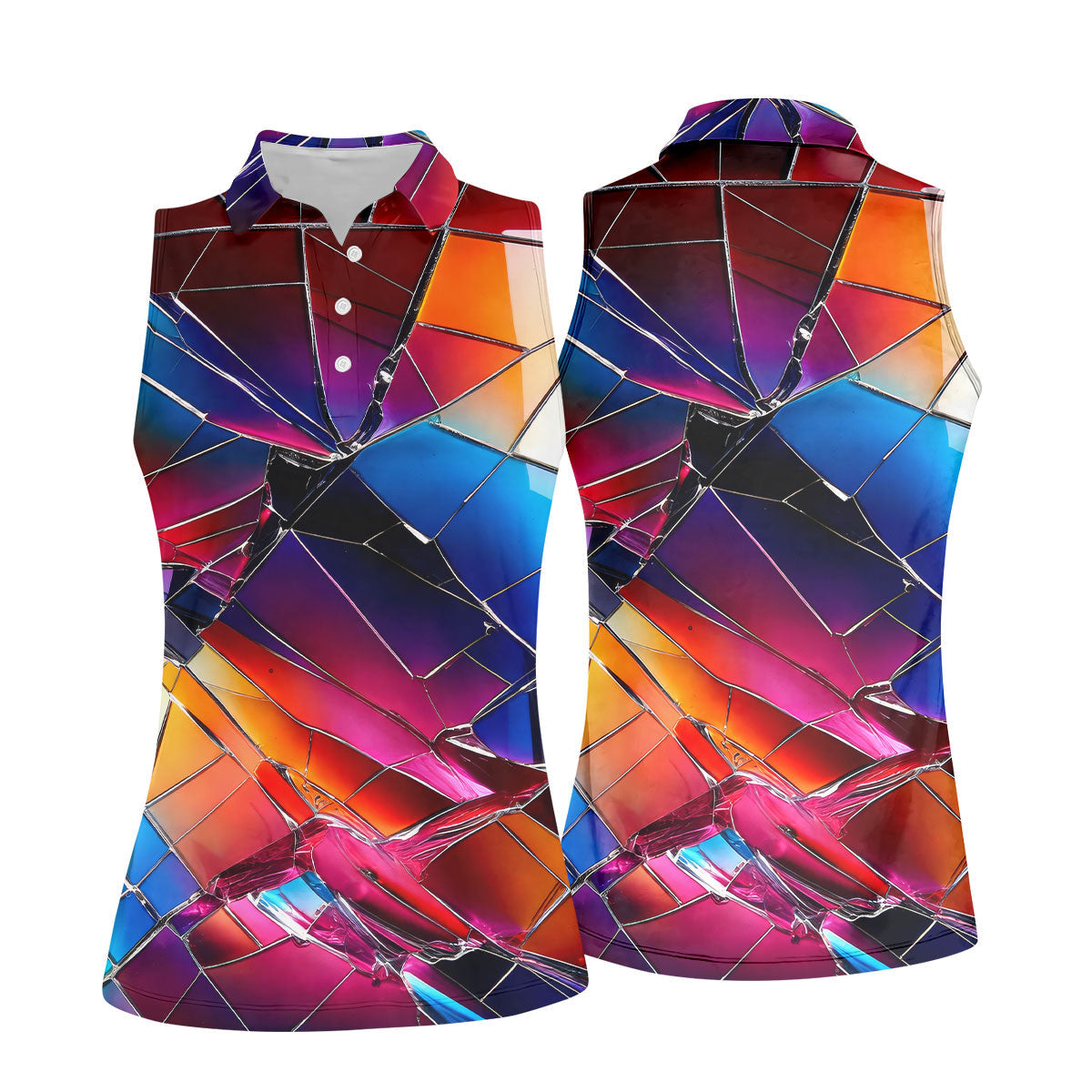 Colorful Broken Glass Abstract Golf Polo Shirt, Golf Tops For Women, Performance Golf Shirt