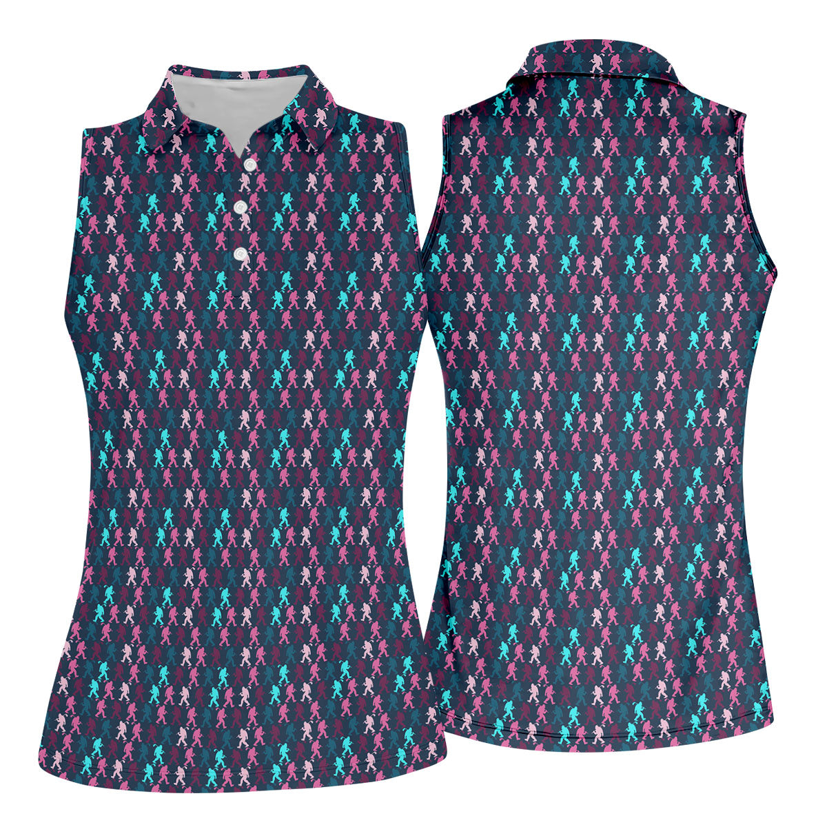 Funny Colorful Bigfoot Golfer Pattern Polo Shirt, Womens Golf Tops, Women’s Golf Apparel