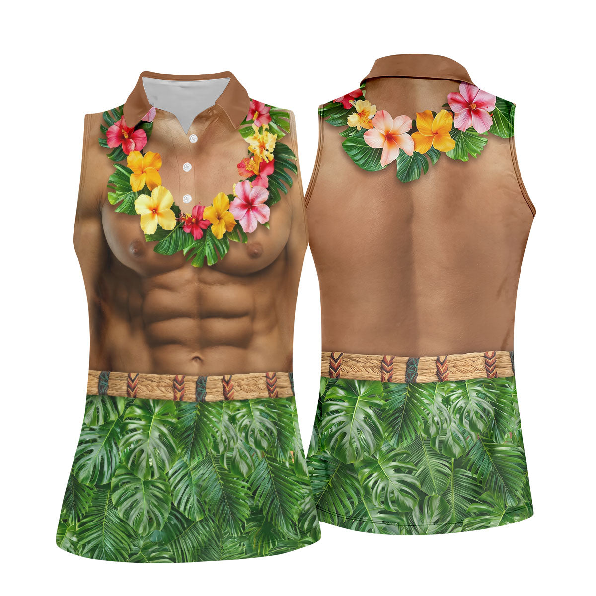 Floral Lei Tropical Theme Party Funny Costume Hawaiian Golf Shirt, Golf Shirt For Women