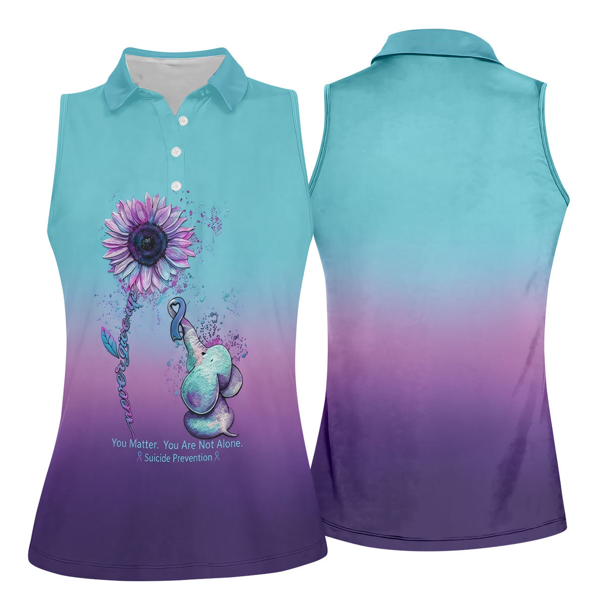 Never Give Up Elephant Sunflower Suicide Prevention Golf Shirts For Women, Ladies Golf Top