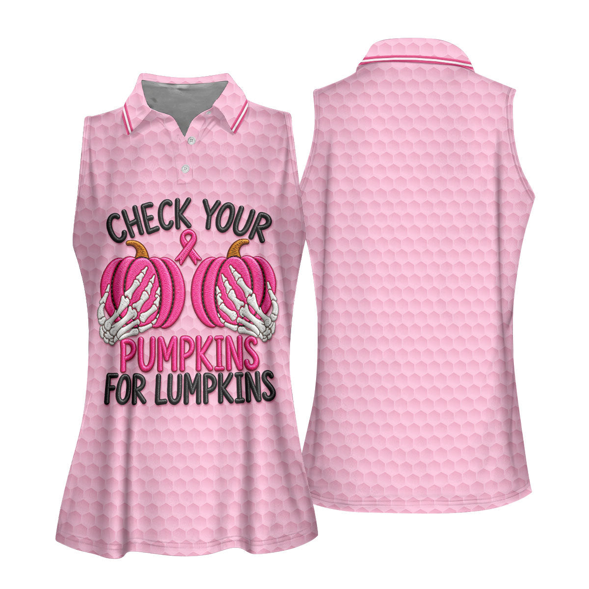Pumpkins For Lumpkins Breast Cancer Polo Shirt, Golf Shirts For Women, Women's Golf Polo