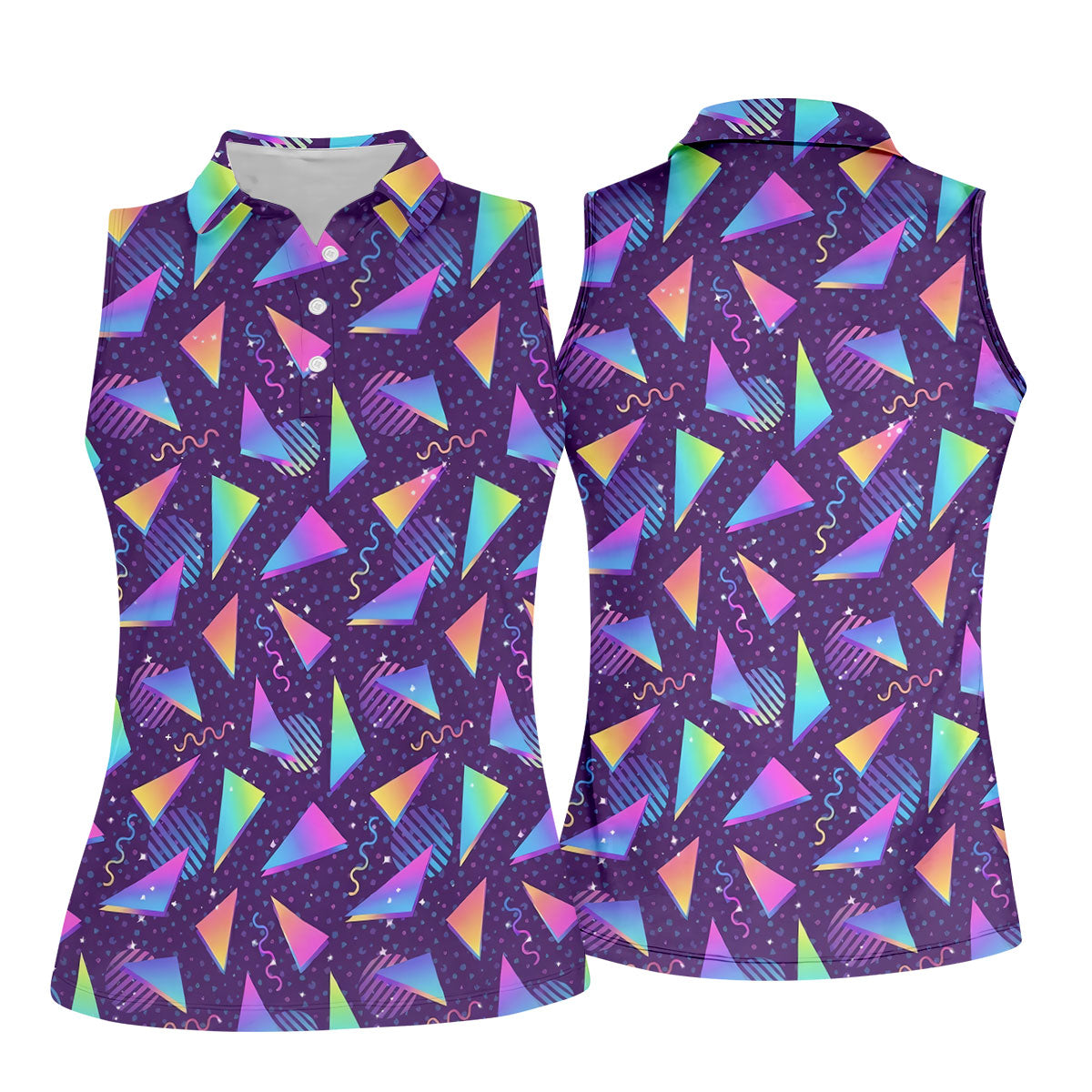 Retro Memphis Geometric Pattern Golf Polo Shirt, Women's Golf Polo, Ladies Golf Tops
