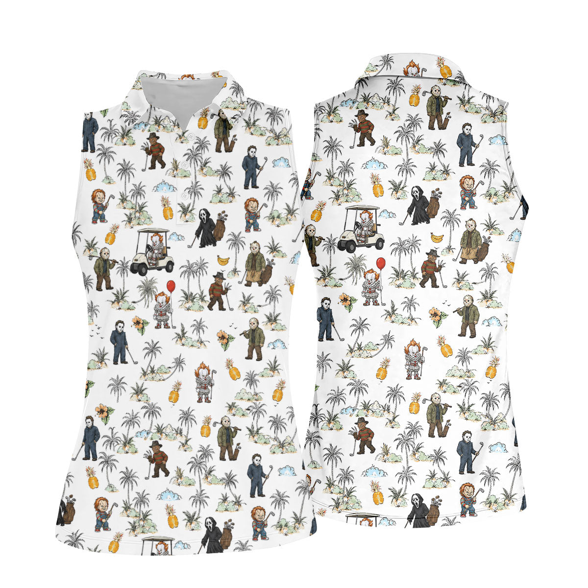 Mini Horror Character Halloween Golf Shirt, Women's Golf Apparel, Golf Polo For Women