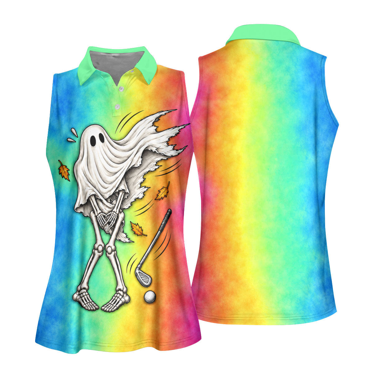 Windy Skeleton Ghost Golf Polo Shirt, Women's Halloween Shirt, Ladies Golf Shirts