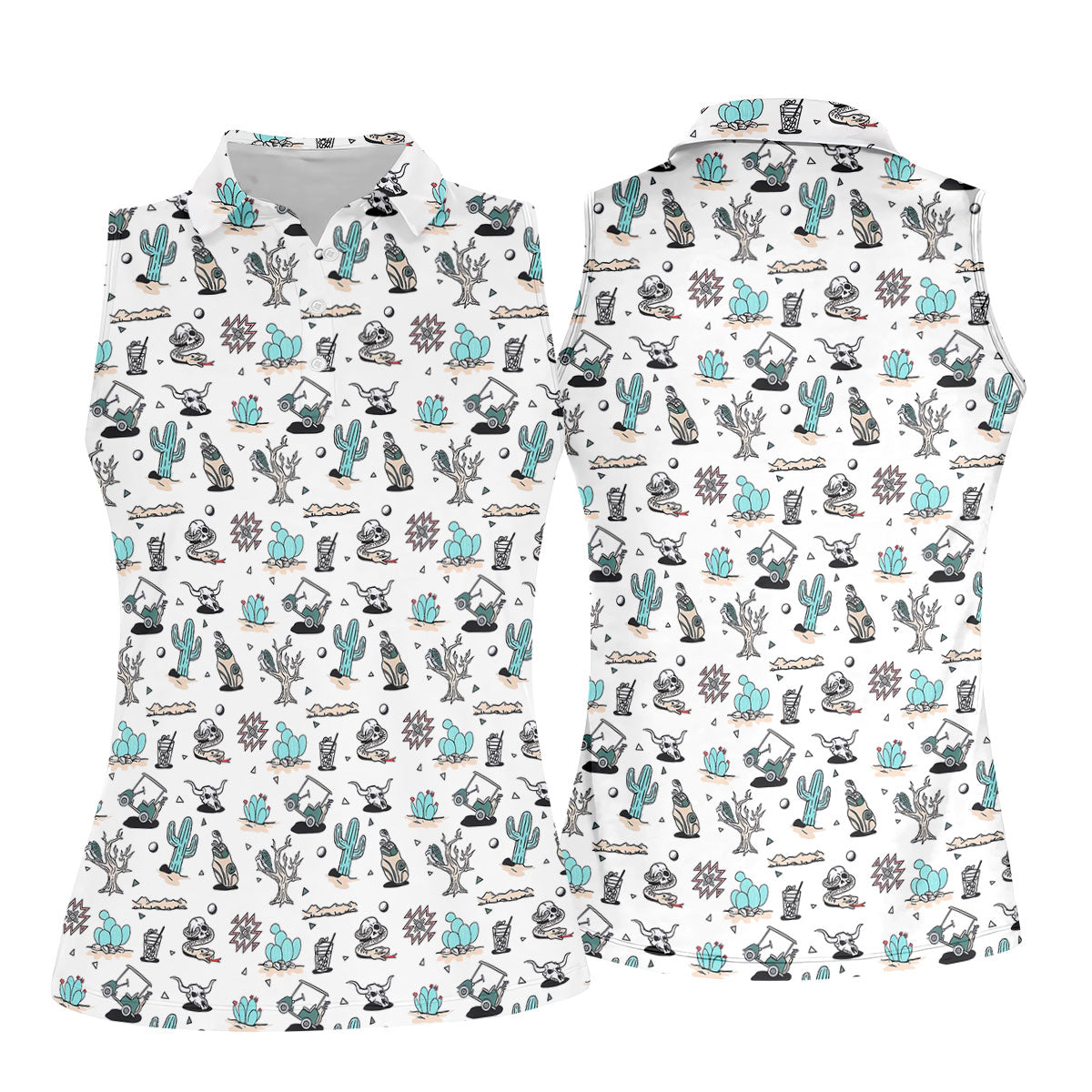 White Desert Golf Pattern Golf Polo Shirt, Women's Golf Polo, Hawaiian Golf Shirt