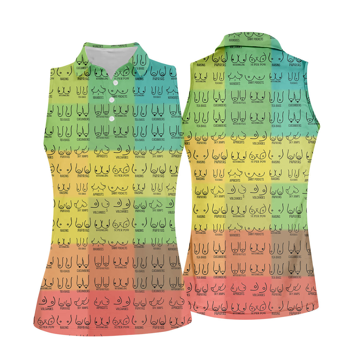 Watermelons Funny Boob Pattern Golf Polo Shirt, Women's Golf Tops, Printed Golf Shirt