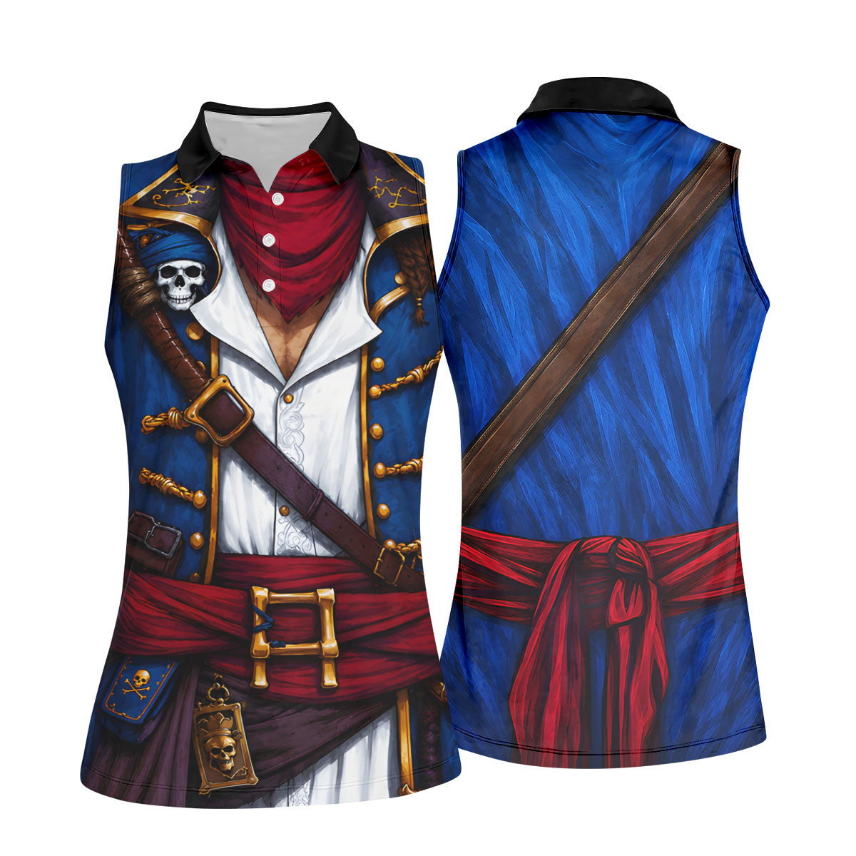 Caribbean Pirate Golf Shirt, Classic Buccaneer Captain Uniform, Golf Shirt For Women