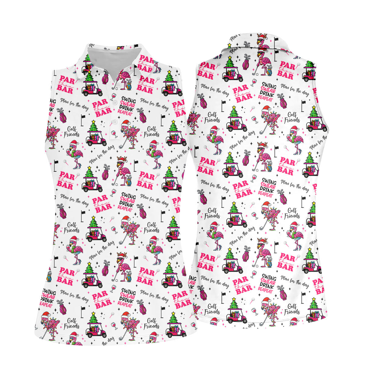 Christmas Flamingo Par Then Bar Women's Golf Shirts, Christmas Golf Shirt, Ladies Golf Shirts, Women's Golf Gifts