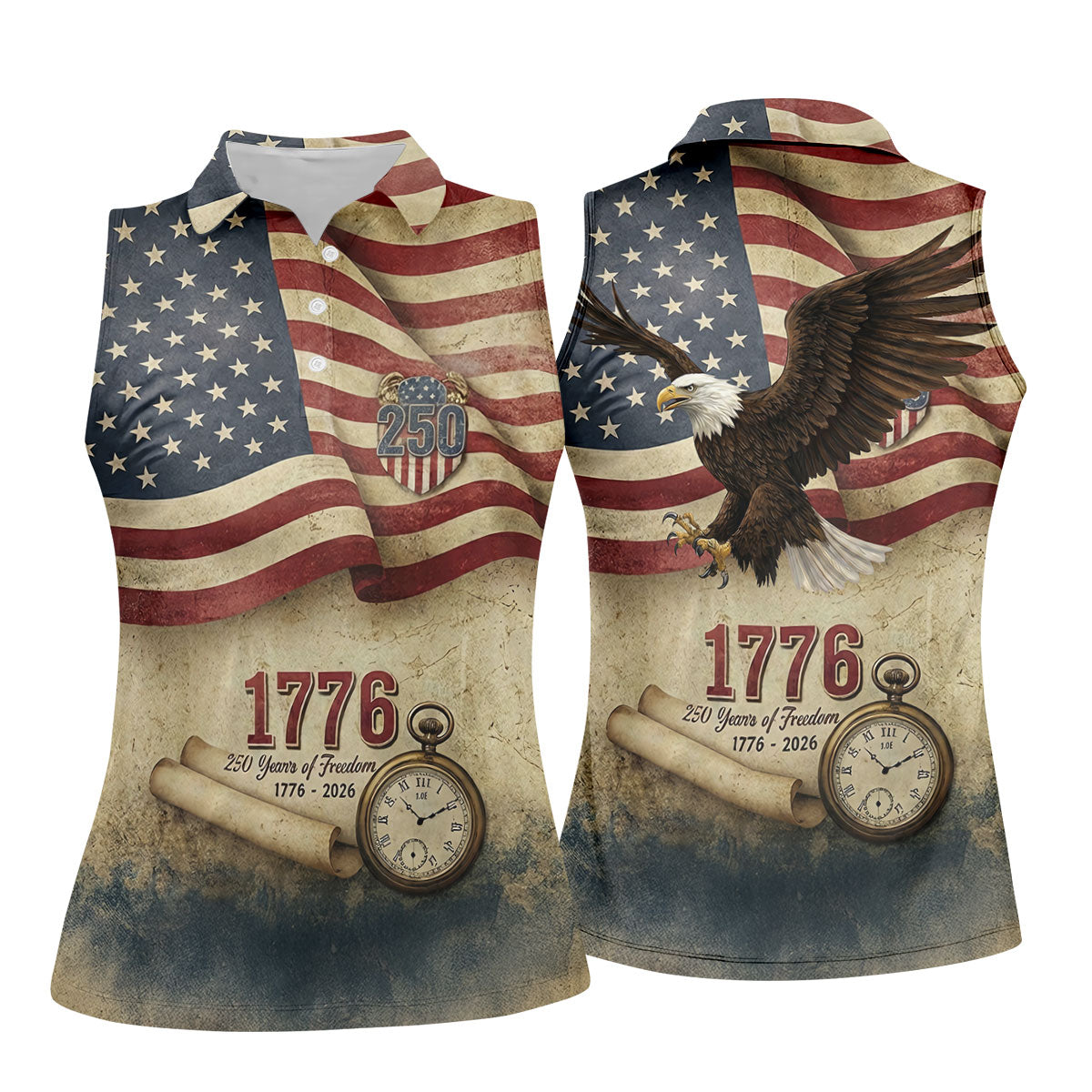 250 Years Of Freedom Vintage Golf Shirt, 4th Of July Patriotic Golf Shirt For Women