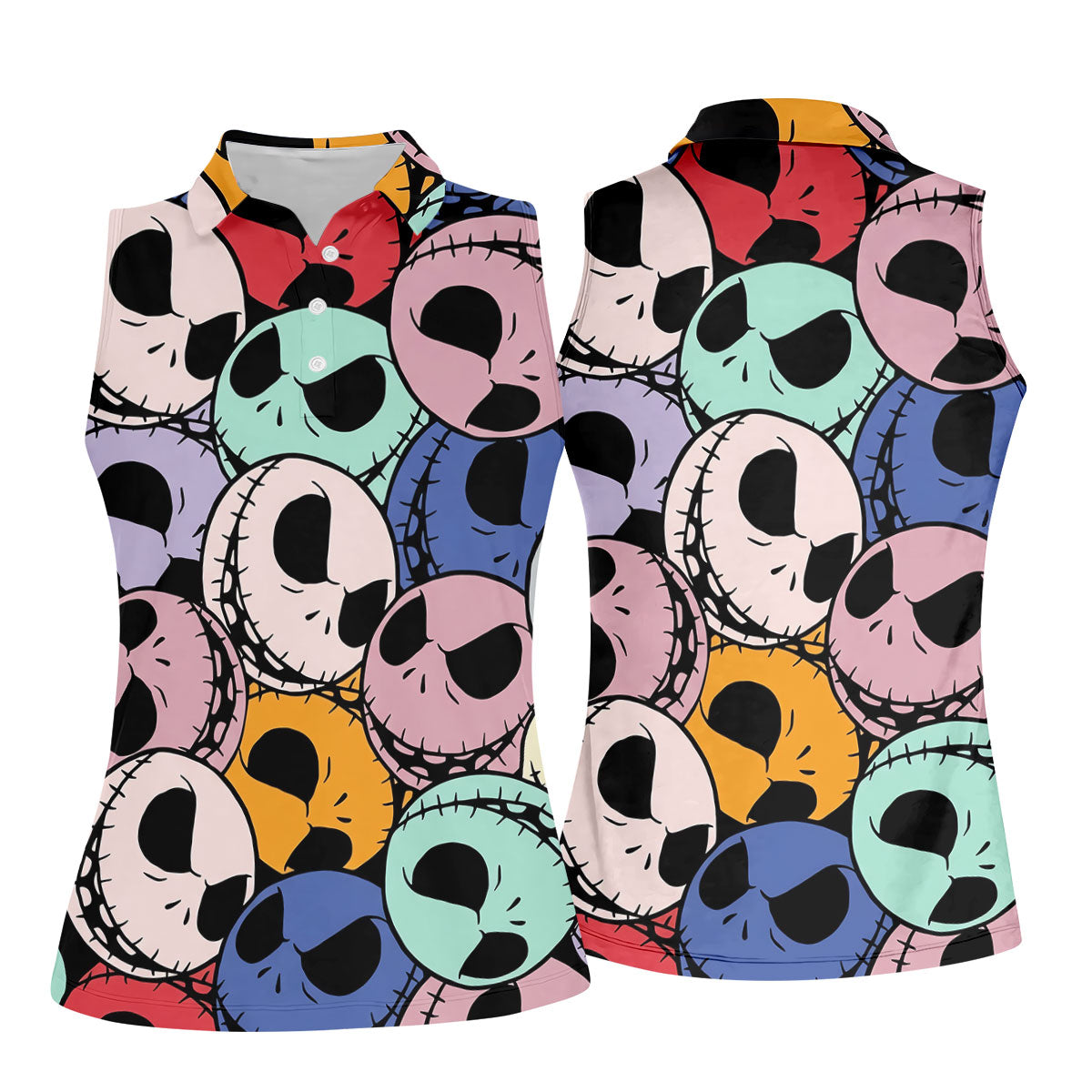 Colorful Cartoon Skull Halloween Golf Polo Shirt, Women’s Golf Polo, Ladies Golf Tops