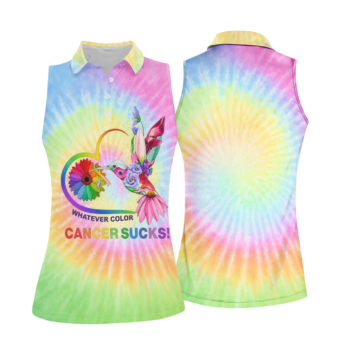 Whatever Color Cancer Sucks Hummingbird Polo Shirt, Golf Shirts For Women, Ladies Golf Top