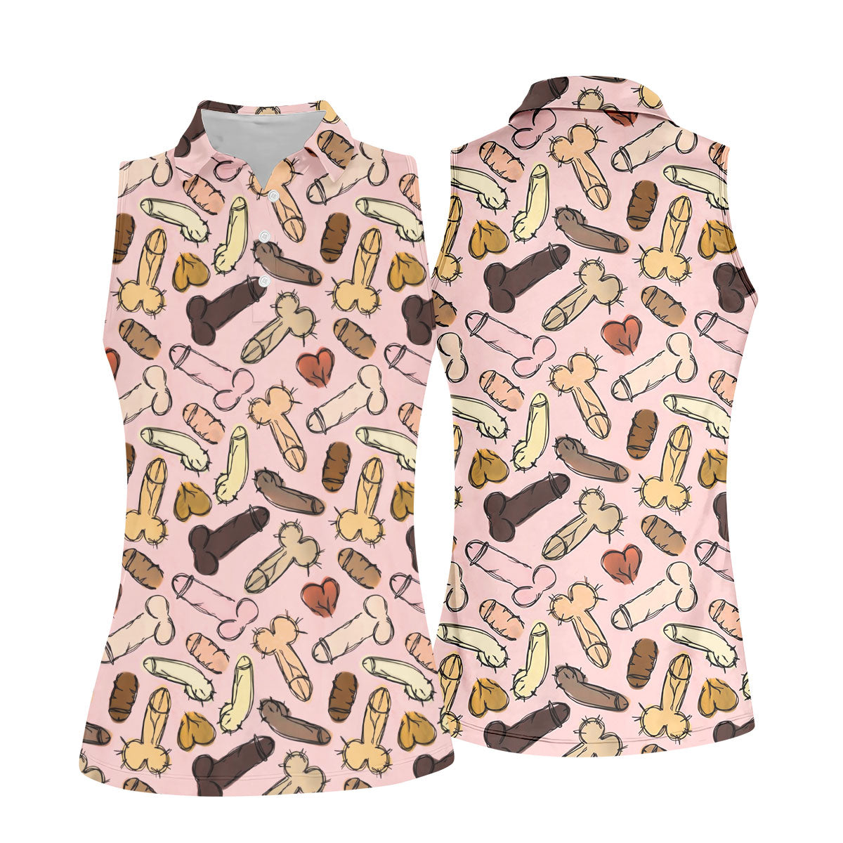 Funny Penis Doodle Pattern Golf Polo Shirt, Women's Golf Tops, Printed Golf Shirt