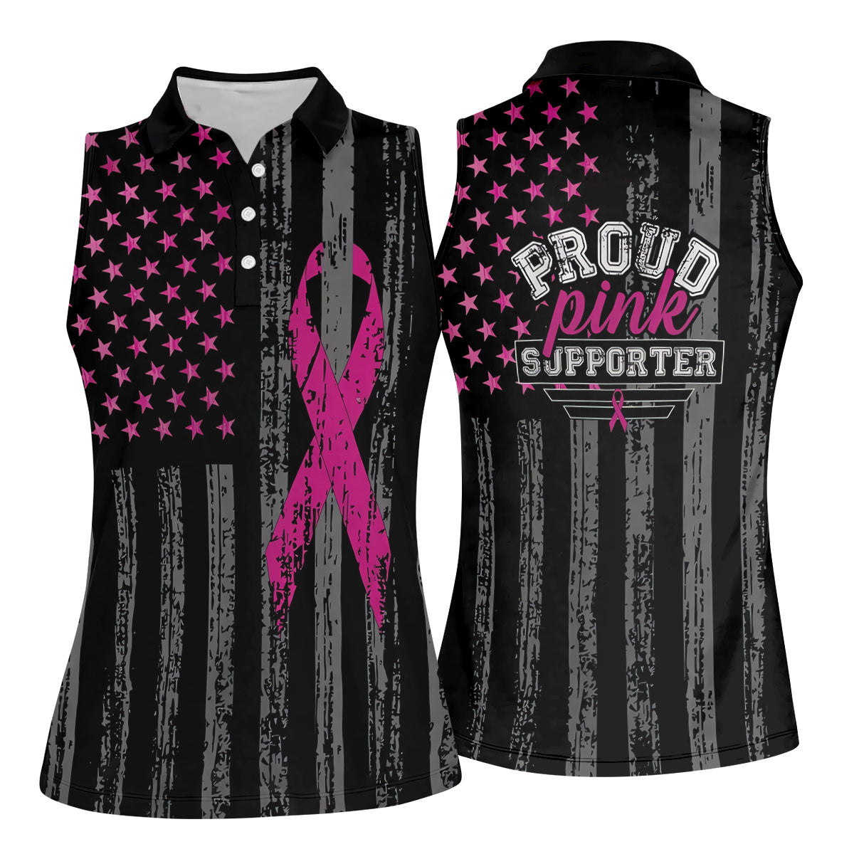 Custom Proud Pink Supporter Breast Cancer Polo Shirt, Golf Tops For Women, Ladies Golf Top