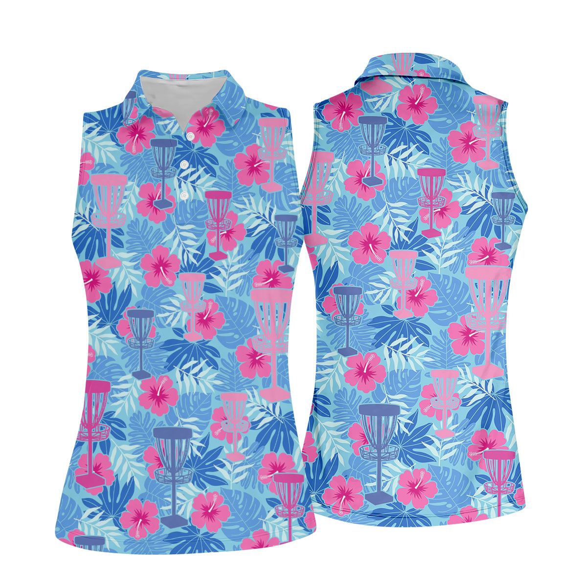 Blue Hibiscus Disc Golf Polo Shirt, Golf Tops For Women, Women’s Golf Polo