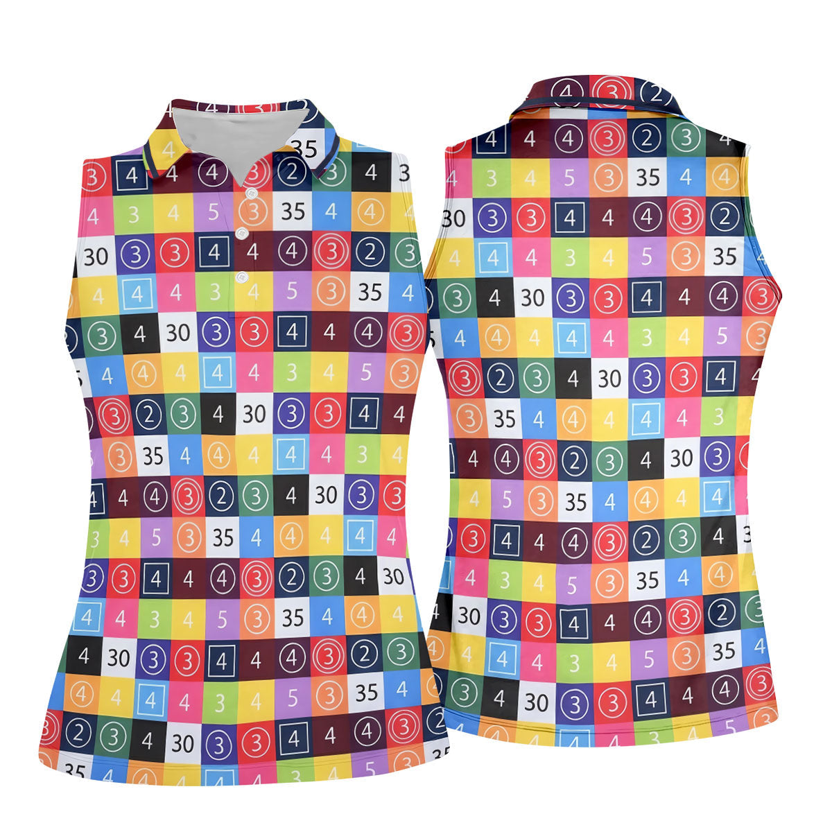 Colorful Golf Scorecard Pattern Polo Shirt, Ladies Golf Shirts, Women’s Golf Apparel