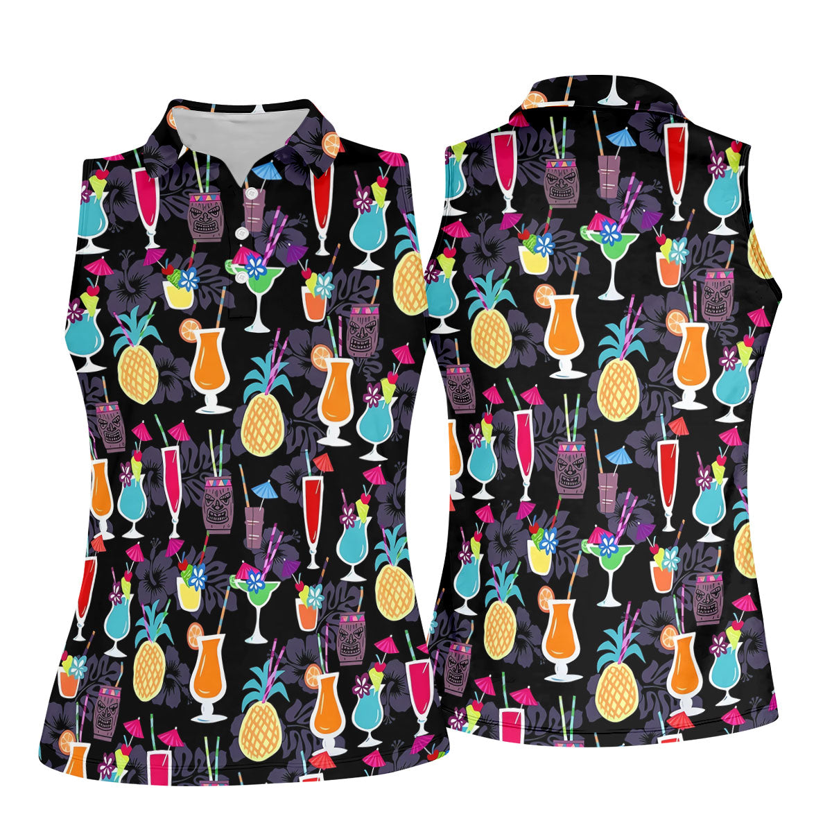 Tropical Drinks Dark Floral Cinco De Mayo Celebration Fiesta Themed Ladies Golf Tops, Golf Shirt For Women