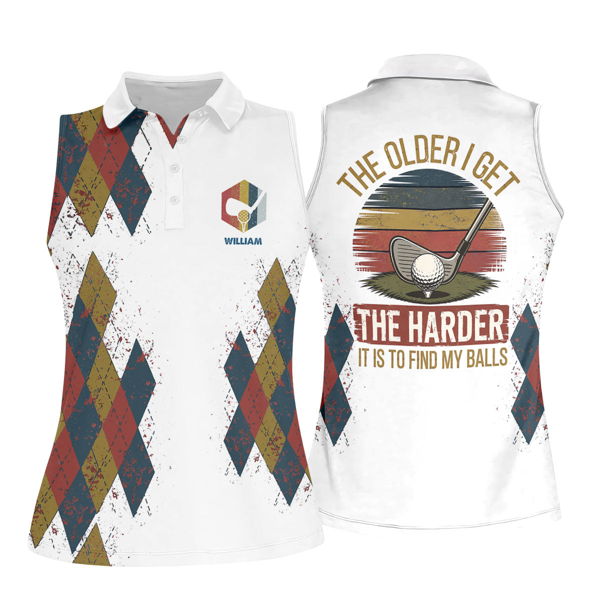 Personalized Vintage Argyle Golf Polo Shirt, Ladies Golf Shirts, Performance Golf Shirt