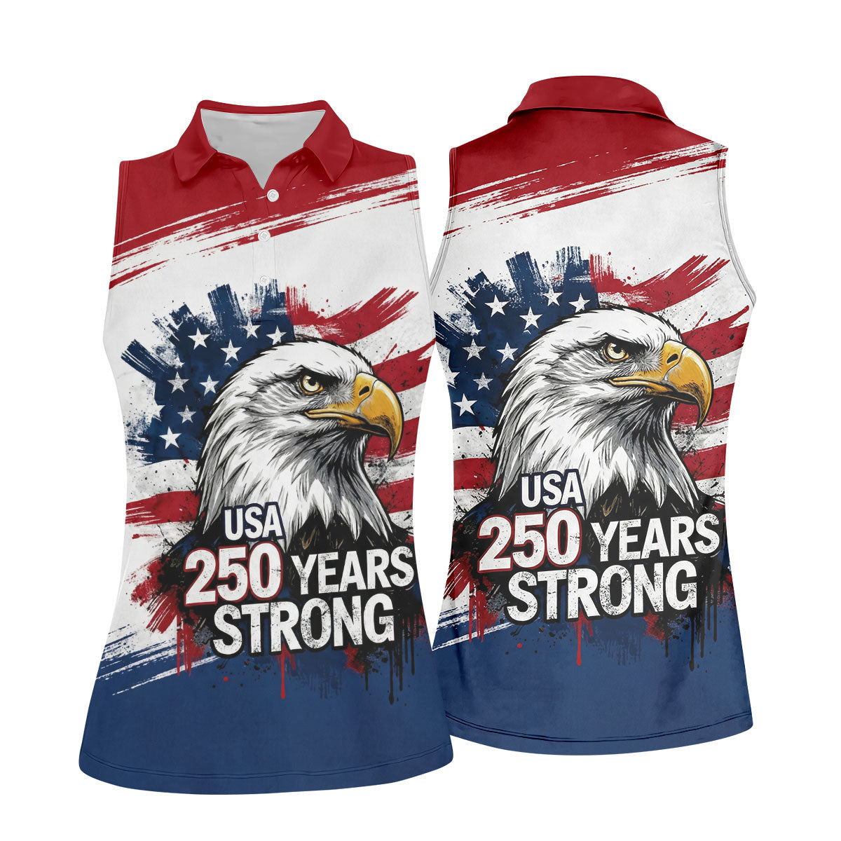 USA 250 Years Strong Bald Eagle American Flag Golf Shirt, Patriotic 4th Of July Golf Shirt For Women