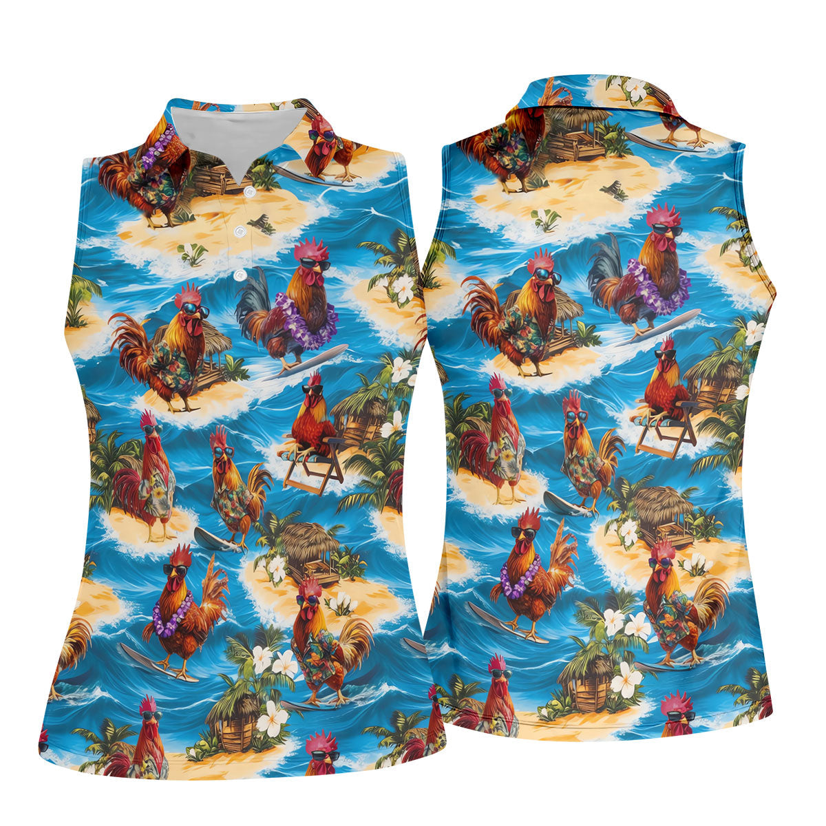 Cool Rooster Beach Vacation Hawaiian Golf Shirt, Golf Polo For Women, Printed Golf Shirt