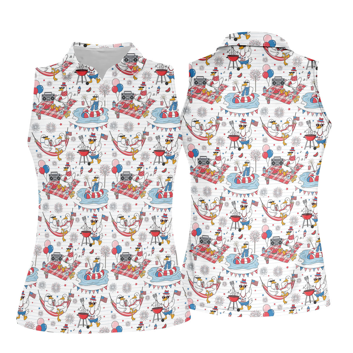 Funny Patriotic Duck Summer Party Polo Shirt, Womens Golf Polo, Golf Shirts For Women
