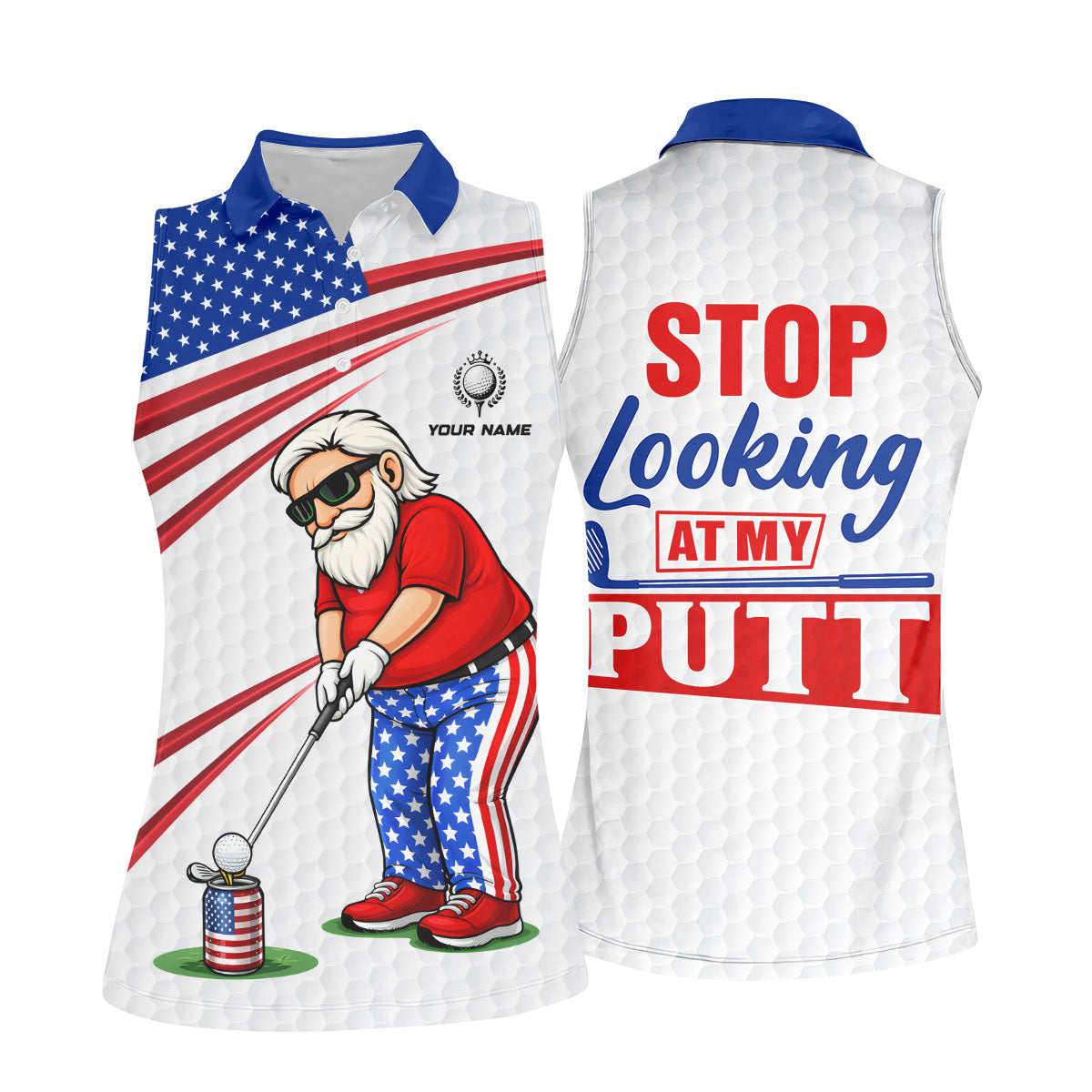 Stop Looking At My Putt Golf Ball Pattern 250 Years Patriotic 4th Of July Golf Shirt For Women