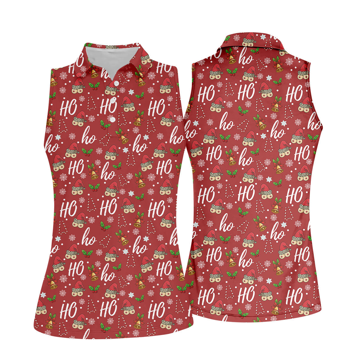 Funny Ho Ho Ho Naughty Tits Christmas Golf Shirt, Golf Christmas Gifts, Ladies Golf Shirts