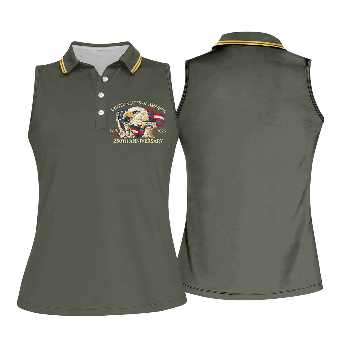 Bald Eagle American Flag 250 Years Green Golf Shirt, Patriotic 4th Of July Golf Shirt For Women