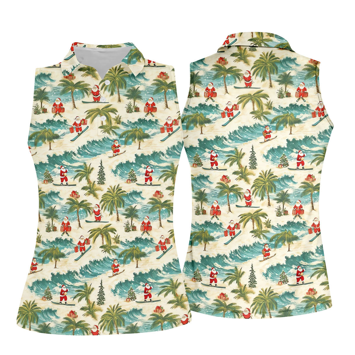 Christmas Santa Surfing Tropical Hawaiian Golf Shirt, Golf Shirts For Women, Performance Golf Shirt