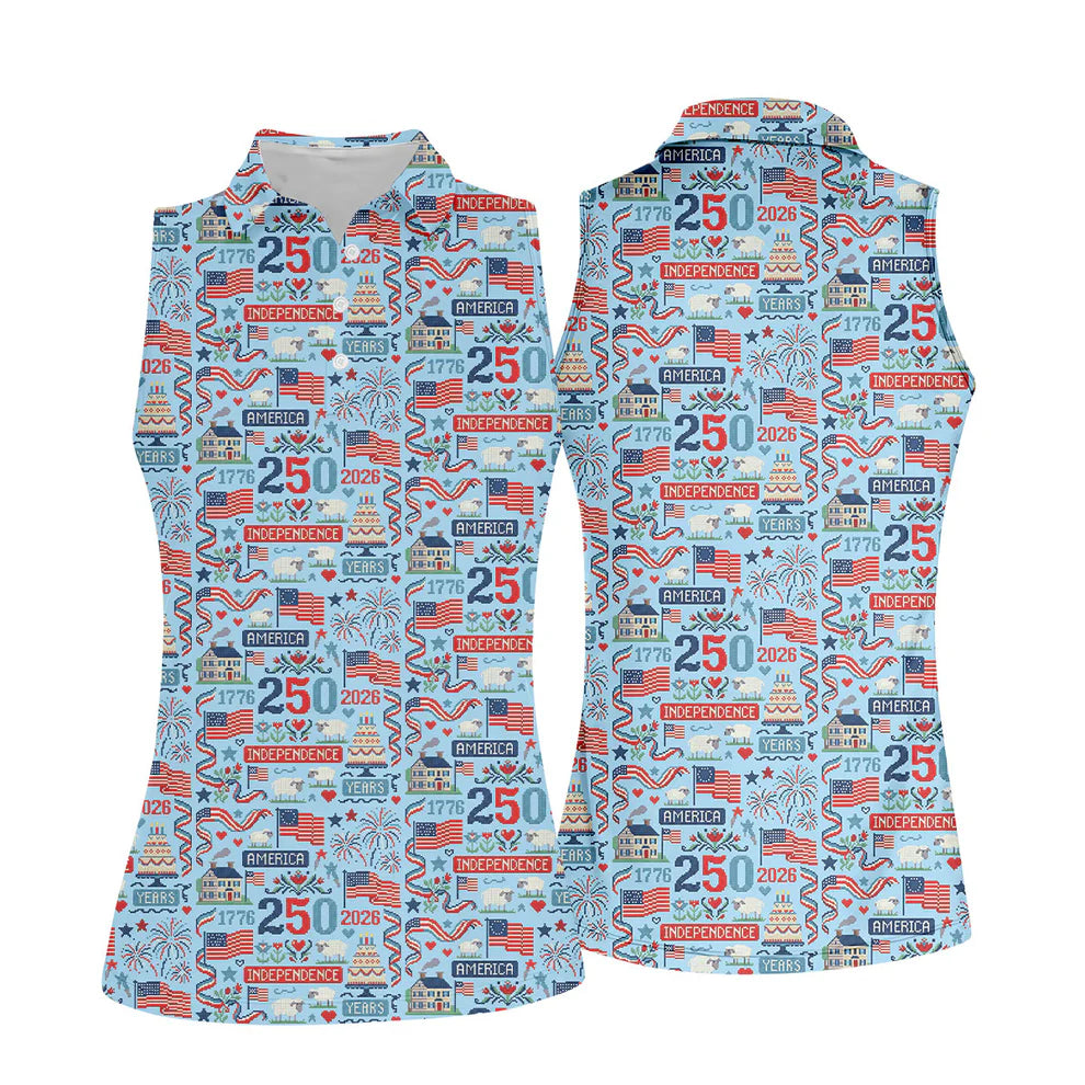 America Independence 250 Years Blue Golf Shirt, Patriotic 4th Of July Golf Shirt For Women