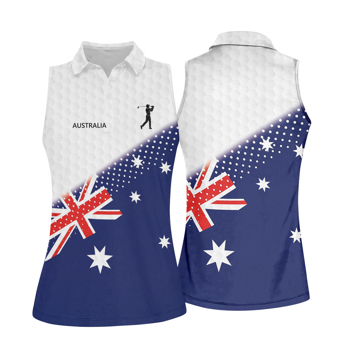 Golf Ball Pattern Australia Flag Print Ladies Golf Tops Australia, Golf Shirt For Women