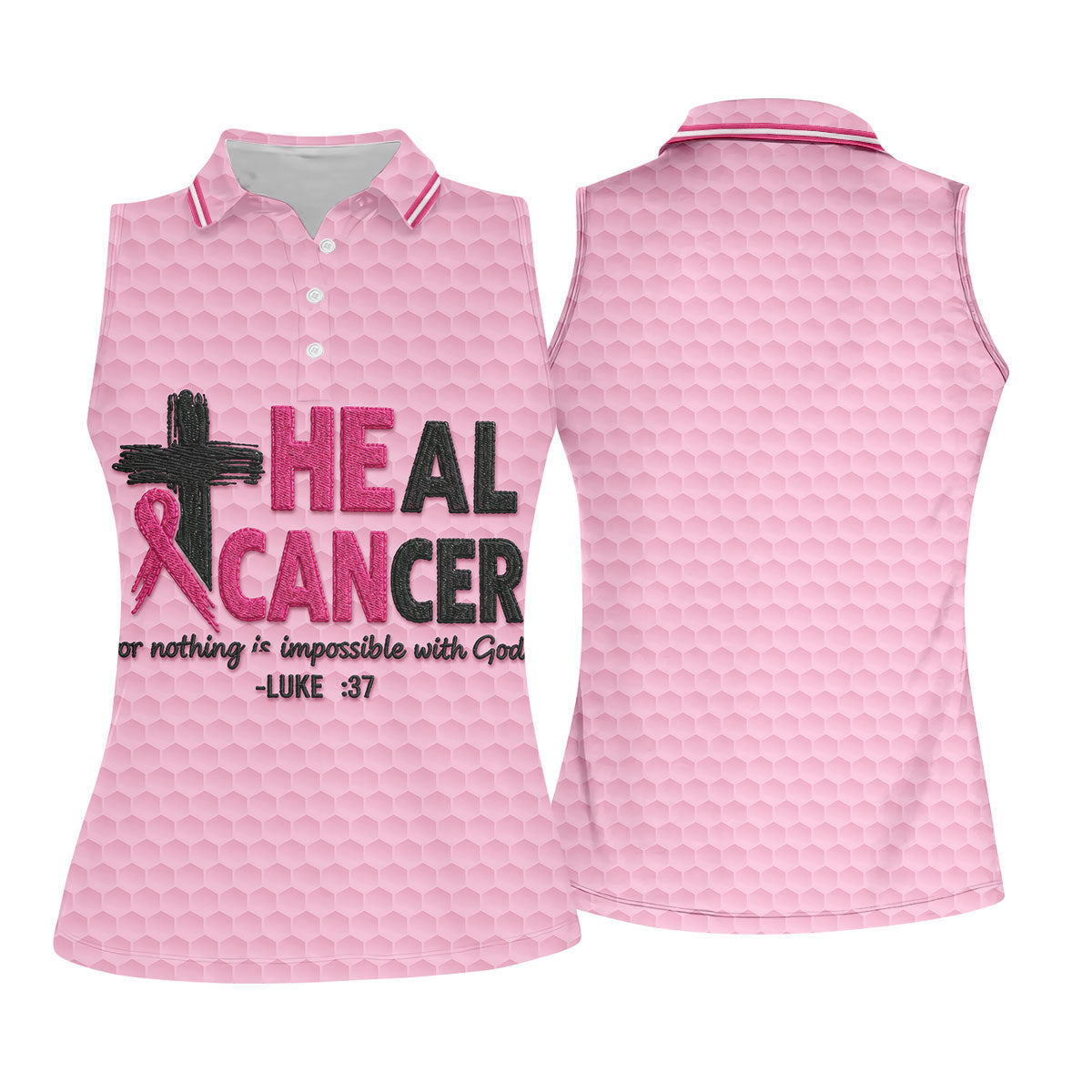 Heal Cancer Faith Pink Breast Cancer Awareness Shirt, Womens Golf Polo, Golf Shirts For Women