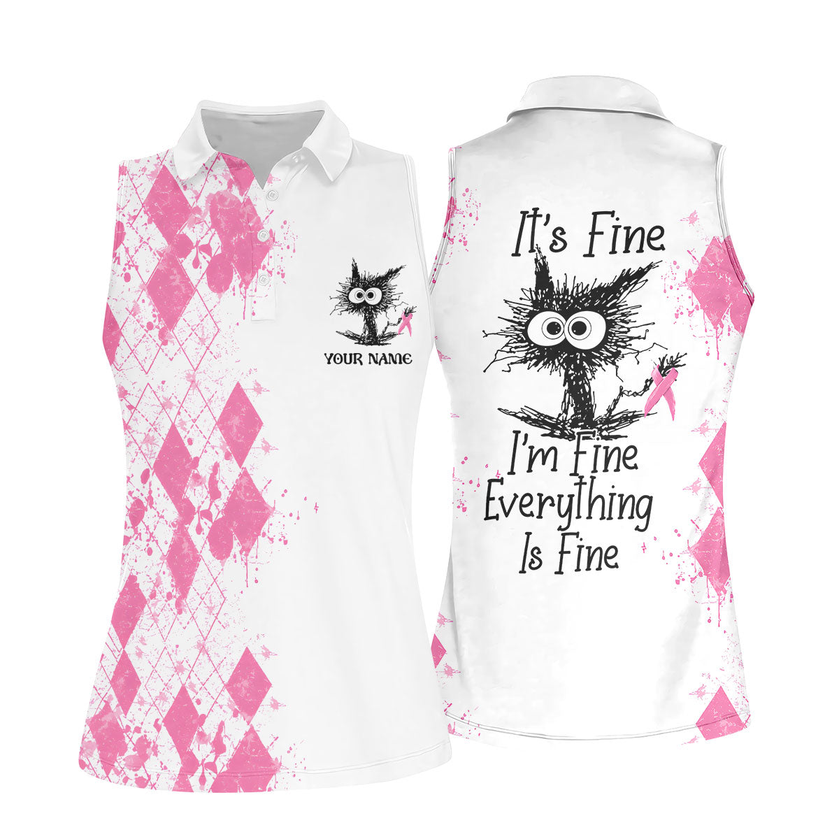 Custom Im Fine Everything Is Fine Breast Cancer Polo Shirt, Womens Golf Tops, Ladies Golf Tops