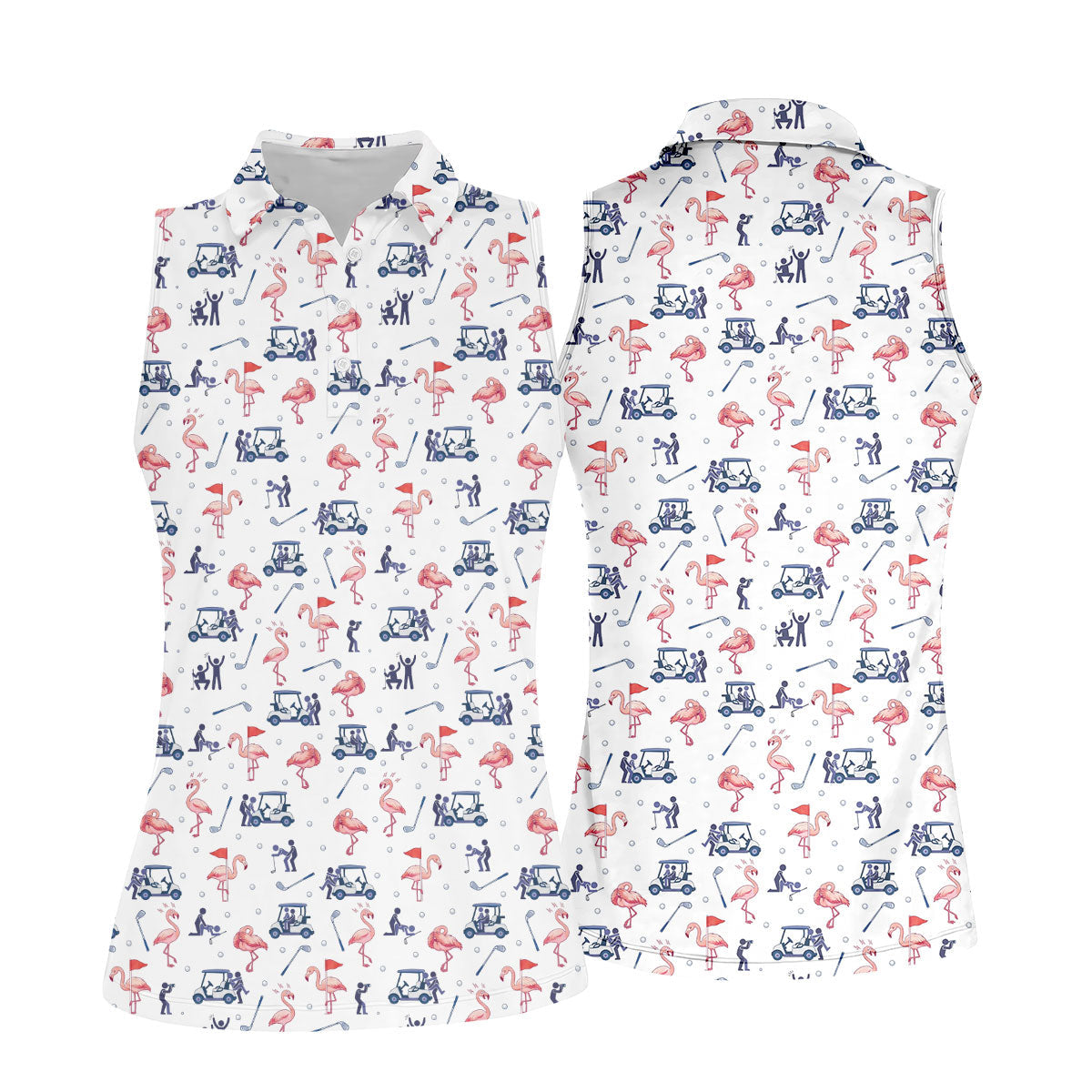 Flamingo Funny Golf Pattern Polo Shirt, Women's Golf Polo, Performance Golf Shirt