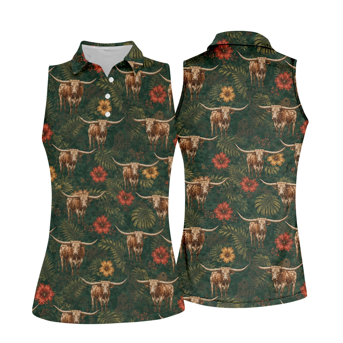 Texas Longhorn Tropical Pattern Golf Polo Shirt, Women's Golf Tops, Ladies Golf Shirts