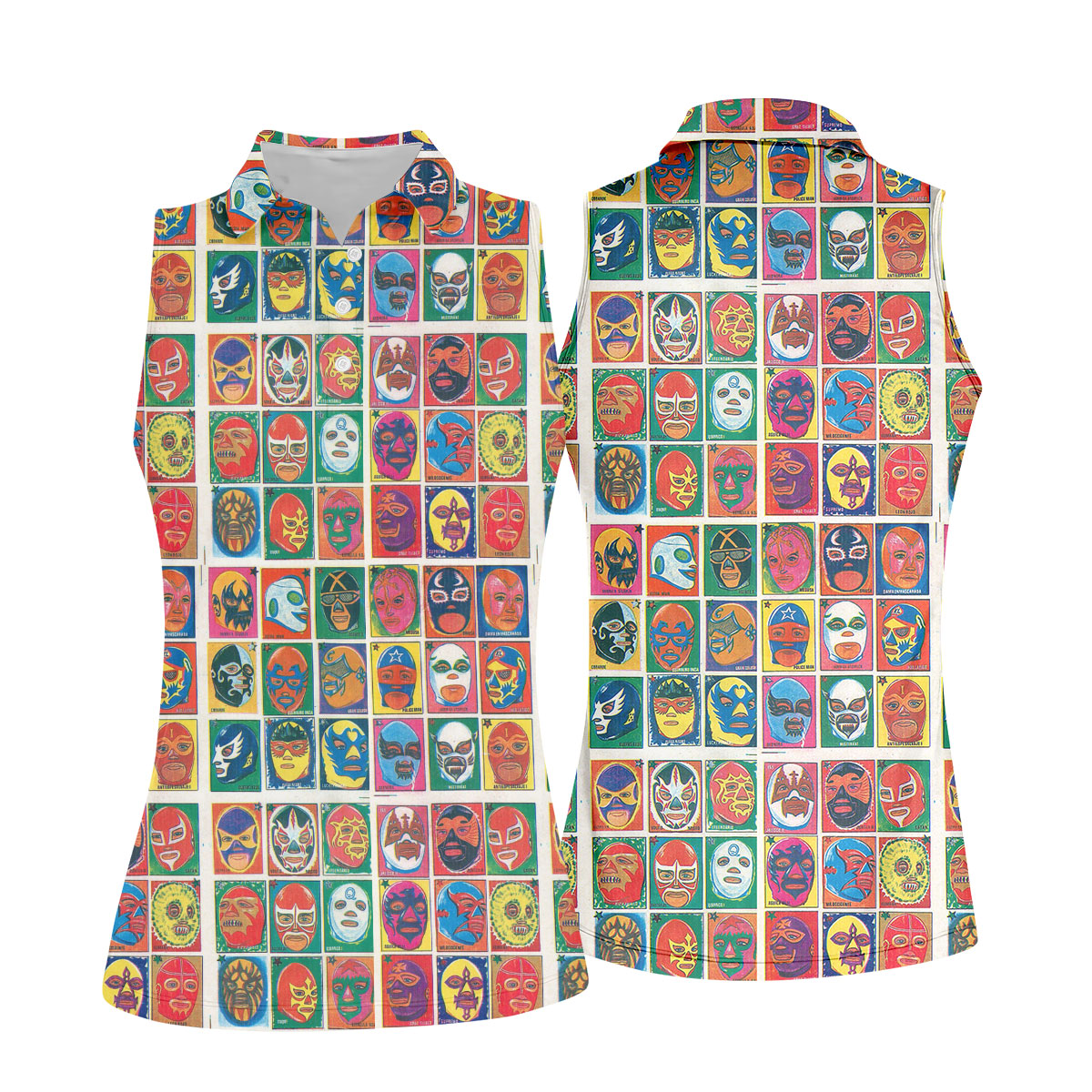 Lucha Libre Mask Grid Pattern Ladies Golf Tops, Cinco De Mayo Celebration Golf Shirt For Women